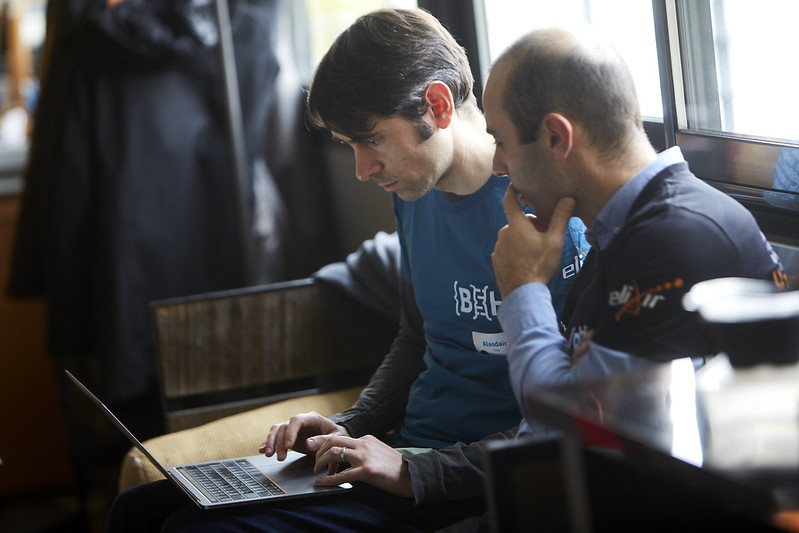 Petros and Alasdair hacking at the BioHackathon